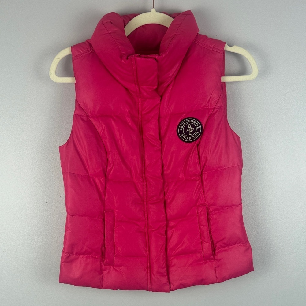 Abercrombie & Fitch Down Feather Blend Bright Pink Sleeveless Puffer Small Vest - Picture 2 of 11